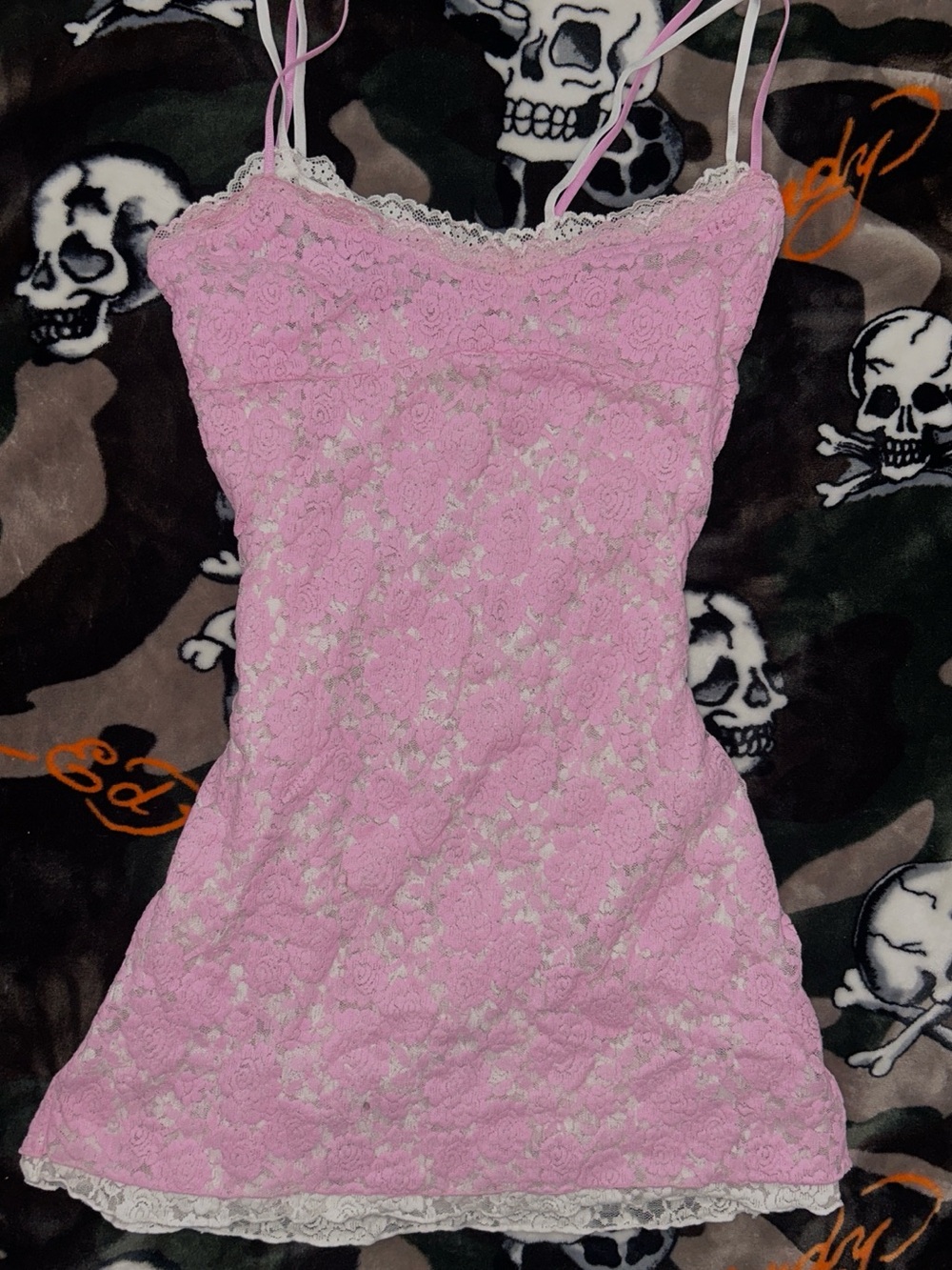 Pink Lace Chemise Slip with White Trim - Women Intimates